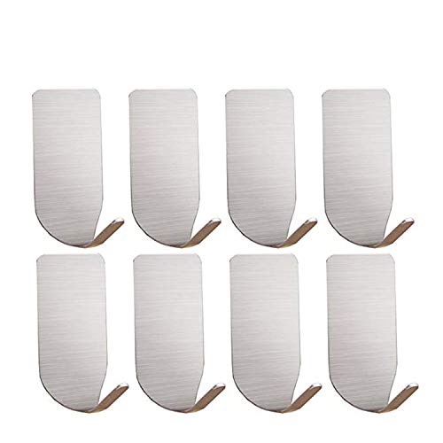 Adhesive Hooks - 3M Heavy Duty Wall Hooks Hangers Stainless Steel Waterproof Hooks for Hanging Robe Coat Towel Kitchen Utensils Keys Bags-8 Packs