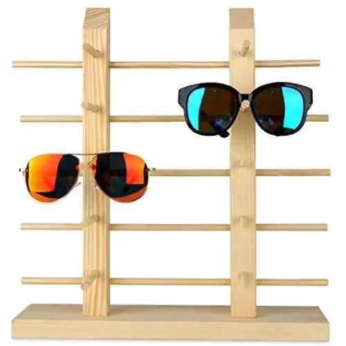 Solid Wood Glass Display Holder Sunglass Display Holder Wood Glass Display Rack Double Linen Glass Showcase (5-Layer)