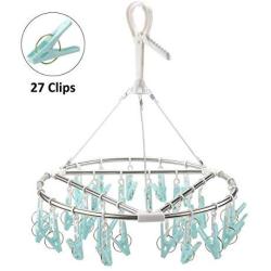 Laundry Drying Rack with 27 Clips,Stainless Steel Drip Hanger with Plastic Clothespins for Drying Socks,Bras,Underware BabyClothes and so on Clother Hanger(Blue)