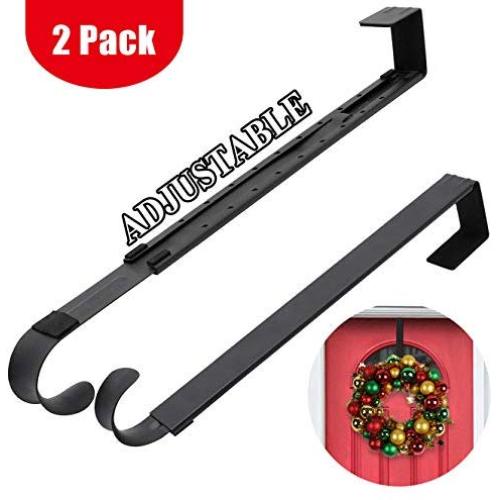 HEYHOUSE Pack of 2 Wreath Hanger,Adjustable Wreath Hanger for Front Door from 14.9-25 Inch,20 lbs Larger Door Wreath Hanger Christmas Wreaths,Black