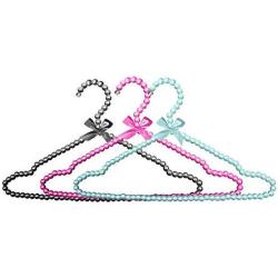 DNJKSA 5 Pcs Colorful Fancy Pearl Bow-Knot Clothes Hanger with Notches, Non Slip Plastic Wedding Dress Sun-top Hanger for Lady Girl(Random Color)