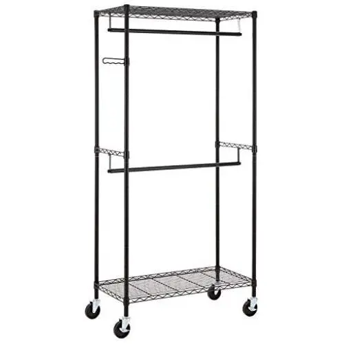 Finnhomy Heavy Duty Rolling Garment Rack Clothes Rack with Double Hanger Rods and Shelves, Portable Closet Organizer with Wheels, 1″ Diameter Thicken Steel Tube Hold Up to 300Lbs, Black Finnhomy Heavy Duty Rolling Garment Rack Clothes Rack with Double Hanger Rods and Shelves, Portable Closet Organizer with Wheels, 1″ Diameter Thicken Steel Tube Hold Up to 300Lbs, Black
