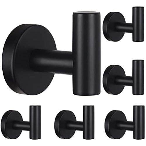 Towel Hooks Bathroom Hook Wall Towel Hooks 6 Pack Black Coat Hooks, Heavy Duty Robe Hook Holder for Bathroom Kitchen Garage Home Hotel Office Cabinet