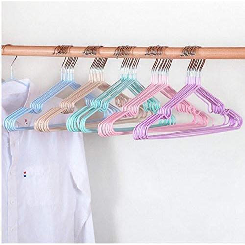 10pcs Stainless Steel Clothes Hanger Closet Drying Hangers Racks Saving Organizer Non-Slip Space Hook Clothes with Random Color