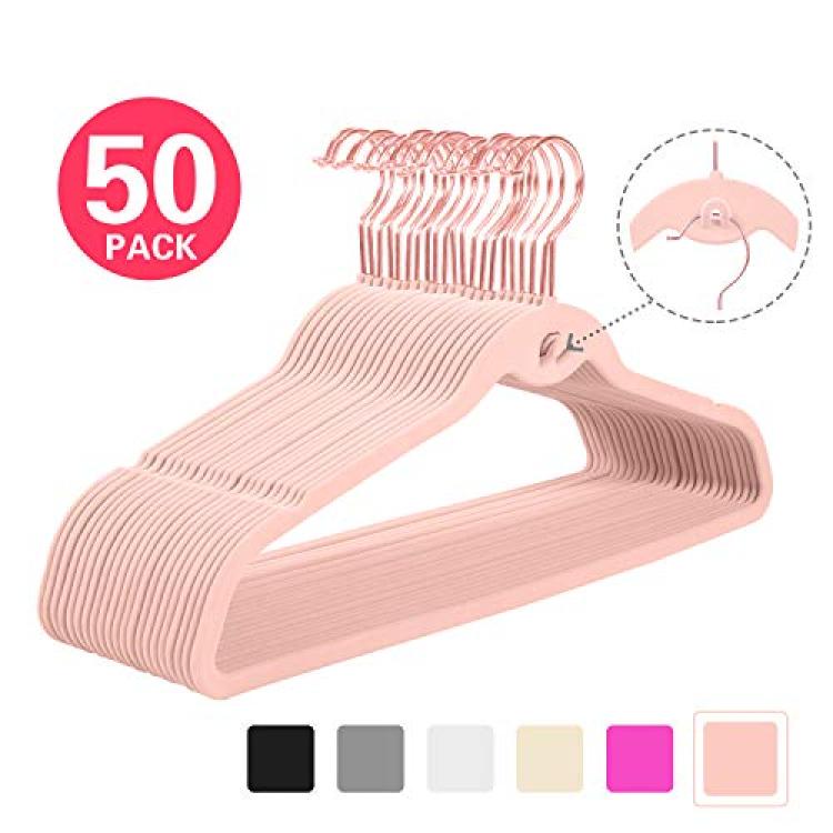 50 Pack Non Slip Velvet Clothes Hangers with Cascading Hooks Space