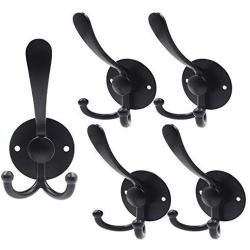 Coat Hook Wall Mounted,LECAMEBOR Three Prong Coat Rack Stainless Steel Entryway Hooks Clothes Hanger for Robe Hat Towel Purse(Black, 5 Pack)