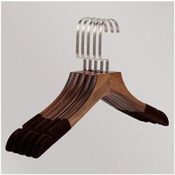 DNJKSA 6 Pcs Anti-Slip Solid Wood Clothes Hangers with Velvet Flocked, Walnut Non Slip Shirt Coats Shirts Hanger Rack with Notches