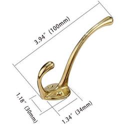 RZDEAL 4PCS 3.9 x 1.2 Brass Coat and Hat Hook(Gold) Hanging For Bath Stands Clothes Hangers Scarf Towel Cupboard Hanging Spoon