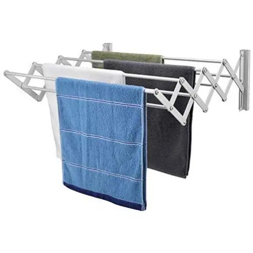 Wall Mount Clothes Drying Rack, X-cosrack Rustproof Accordion Retractable Drying Rack for Laundry Room/Bathroom Tower, 8 Bar Space-Saving Aluminium Alloys Garment Hanger 23 Linear Feet Pearl White Wall Mount Clothes Drying Rack, X-cosrack Rustproof Accordion Retractable Drying Rack for Laundry Room/Bathroom Tower, 8 Bar Space-Saving Aluminium Alloys Garment Hanger 23 Linear Feet Pearl White