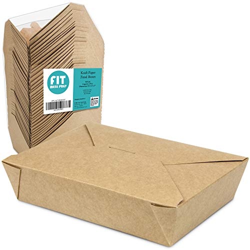 49 OZ 8.5 x 6 x 2 Disposable Paper Take Out Food Containers, Microwaveble Folding Natural Kraft To Go Boxes #2 [50 Pack]