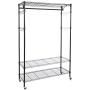 Homdox 3-Tiers Big Size Heavy Duty Wire Shelving Unit Garment Rack with Hanger Bar Wheels+2 Pair Side Hooks,Black