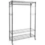 Homdox 3-Tiers Big Size Heavy Duty Wire Shelving Unit Garment Rack with Hanger Bar Wheels+2 Pair Side Hooks,Black
