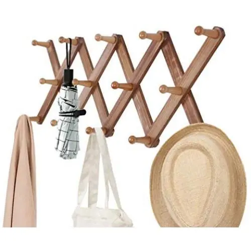 OROPY Wooden Expandable Coat Rack Wall Mounted Multi-Purpose Closet Hook for Door and Wall (X Shape, 14 Peg Hooks)