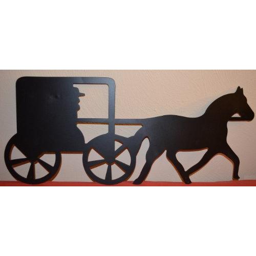 Amish Horse and Buggy Approximate Size Is 10 X 24 Inches Metal Powder Coated Flat Black Silhouette Home Wall Decor for Your Country Western House or Cabin Keyhole Hanger Mounted to Back for Easy Hanging