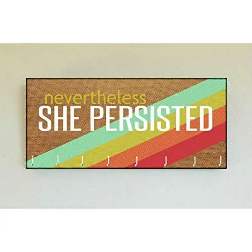 Race Medal Holder/Running Medal Hanger NEVERTHELESS SHE PERSISTED- Wood Wall Mounted Medal Organizer. CUSTOMIZATION Available