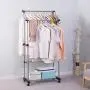 PKWEHKG Furniture Living Room Double Pole Rolling Adjustable Garment Coat Rack Dress Hanger Clothes Rack with Movable Wheels
