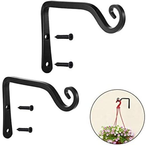 ONEPENG 6-Inch Hanging Plant Hook,Wall Hook Hanging Plant Bracket, Decorative Straight Plant Hanger for Bird Feeders, Planters, Lanterns, Wind Chimes, Plant Hanger Outdoor(2 Pack, Black)