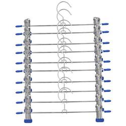 MEIYIN 10 Pcs Stainless Steel Trouser Hanger Rack Coat Pants Hangers Clothes Holder with 2 Adjustable Non-Slip Clips 28cm