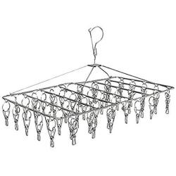 Qualsen Folding Hanging Clothes Drying Rack Stainless Steel with 52 Clips for Drying Socks, Baby Clothes, Cloth Diapers, Bras, Towel, Underwear, Hat, Scarf (Rectangle,1 Pack)