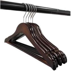 Pillowtex Childrens Wood Top Closet Clothes Hangers w/Bar - Set of 50 Walnut Finish Hangers