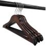 Pillowtex Childrens Wood Top Closet Clothes Hangers w/Bar - Set of 50 Walnut Finish Hangers