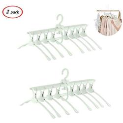 Ice-Beauty-ukzy Foldable Clothes Hangers with Hooks,8 in 1 Magic Clothes Hanger Plastic Wardrobe Organizer Rack Multifunctional Space Saving Closet Organizer Green2 Packs