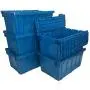 uBoxes, Storage and Packing Plastic Tote Crate Attached Lid Flip Top, 27-Inch x 17-Inch x 12-Inch, (Blue, 5-Pack)