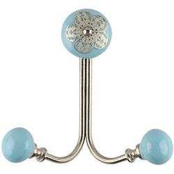 Indianshelf Handmade 1 Artistic Vintage Turquoise Iron Strewn Flat Rail Hooks Holders/Clothes Hooks Over Door
