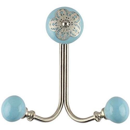 Indianshelf Handmade 1 Artistic Vintage Turquoise Iron Strewn Flat Rail Hooks Holders/Clothes Hooks Over Door