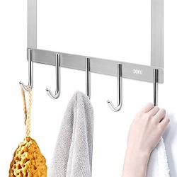 DOKU SUS 304 Stainless Steel Over-The-Door-Hooks, Back of The Door Hanger Bathroom Organizer Rack Heavy-Duty for Clothes Towels, Coats, Robes, Hats, Bags, Backpacks Hanging, Extended Hooks Easy To Use