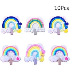 TOPBATHY 10pcs Cute Clouds Star Rainbow Wall-Mounted Hanger/Wall Clothes Towels Hooks,for Keys, Coats,Robe,Bags(Random Pattern)