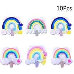 TOPBATHY 10pcs Cute Clouds Star Rainbow Wall-Mounted Hanger/Wall Clothes Towels Hooks,for Keys, Coats,Robe,Bags(Random Pattern)