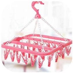 32 Clips Portable Socks Cloth Hanger Rack Clothespin Multifunctional Drying Rack Sock Holder Wardrobe Storage Cloth Hangers,Pink