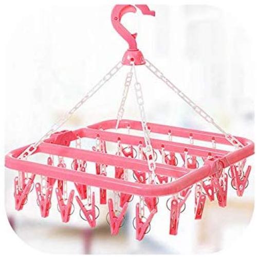 32 Clips Portable Socks Cloth Hanger Rack Clothespin Multifunctional Drying Rack Sock Holder Wardrobe Storage Cloth Hangers,Pink 32 Clips Portable Socks Cloth Hanger Rack Clothespin Multifunctional Drying Rack Sock Holder Wardrobe Storage Cloth Hangers,Pink