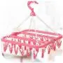 32 Clips Portable Socks Cloth Hanger Rack Clothespin Multifunctional Drying Rack Sock Holder Wardrobe Storage Cloth Hangers,Pink