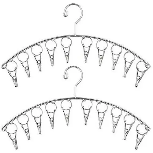 YIHONG 2 Pack Stainless Steel Laundry Drying Rack Clothes Hangers with 10 Clips for Drying Socks,Underwear,Towel,Scarf,Sock Hanger,Gloves,Mitts,Hat,Diapers