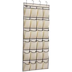 MISSLO Over The Door Shoe Organizer 24 Large Fabric Pocket Closet Accessory Storage Hanging Shoe Hanger, Beige