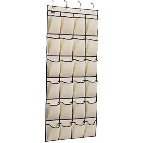 MISSLO Over The Door Shoe Organizer 24 Large Fabric Pocket Closet Accessory Storage Hanging Shoe Hanger, Beige