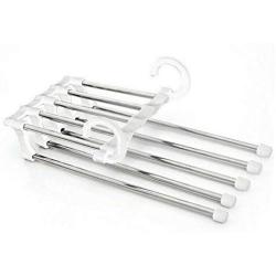 DNJKSA Fashion 5 in 1 Pant Rack Shelves Stainless Steel Clothes Hangers Multi-Functional Wardrobe Magic Hanger(Random Color)