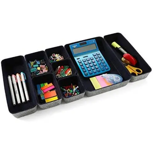 Welaxy Office Supplies Drawer Organizers Shallow Trays Storage Bins Drawers dividers Storage bin, Pack -8 (Navy)