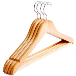 CHAONAO Natural Wood Hangers, Solid Wood Suit Clothes Hangers with Non Slip Pants Bar for Coat Camisole, Jacket, Pant, Dress Clothes Hangers,20pcs,Male