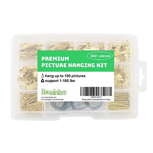 Picture Hanging Kit - Premium 300+ Piece Assortment with Picture Hangers, Hooks, Nails, Wires, Sawtooth Hangers, D Rings, Screw Eyes and Hardware for Hanging Frames Picture Hanging Kit - Premium 300+ Piece Assortment with Picture Hangers, Hooks, Nails, Wires, Sawtooth Hangers, D Rings, Screw Eyes and Hardware for Hanging Frames
