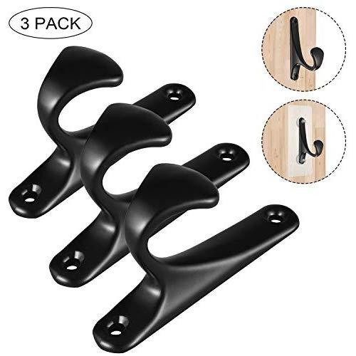 XYCING Coat Hook Hat Hooks with Non-Trace No Drilling Self Adhesive Hanging Nails, Clothing Hook Coat Hanger Entryway Hooks with Two Installtion Way (3 Packs, Flat Black)