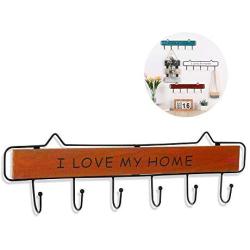 Wall Mounted Clothes Hanger Rack, Wood Retro Storage Rack for Clothes Organizer Hanger Hanging Holder for Bedroom Bathroom(6 Hooks,Brown)
