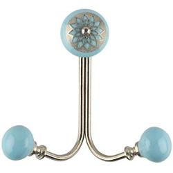 Indianshelf Handmade 3 Artistic Vintage Turquoise Iron Strewn Flat Coat Hooks Hangers/Clothes Hooks Door Mount