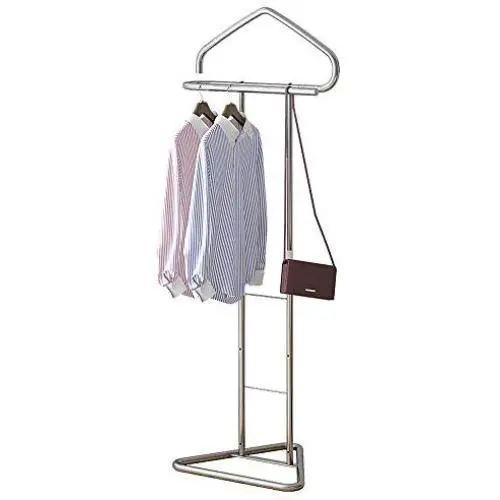COAT RACK, Office Bedroom Living Room Hanging Bag Clothes Rack, Floor Hanger, Silver, Small Footprint, Thick Tubing, Lightweight and Stable
