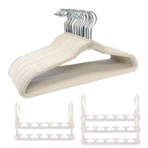 Wonder Hanger Max Velvet Hanger Combo, 5 Hanging Closet Organizers w/ 25 Velvet Hangers - White Wonder Hanger Max Velvet Hanger Combo, 5 Hanging Closet Organizers w/ 25 Velvet Hangers - White