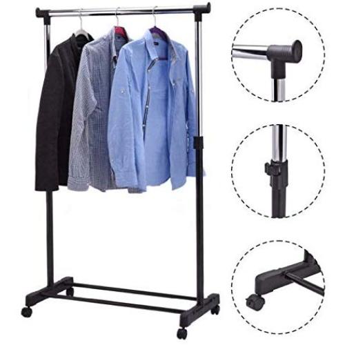 Adjustable Rolling Clothes Hanger Coat Rack Floor Hanger Storage Wardrobe Clothing Drying Racks with Shoe Rack