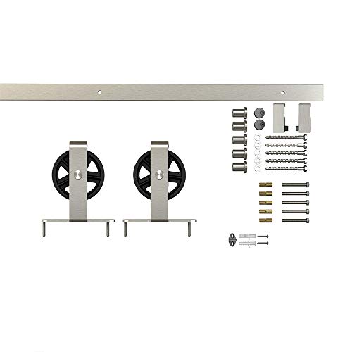 6.6ft 1 Rail Satin Nickel Sliding Barn Door Hardware Track Kit,Spoke Wheel Hanger Roller 6.6ft 1 Rail Satin Nickel Sliding Barn Door Hardware Track Kit,Spoke Wheel Hanger Roller