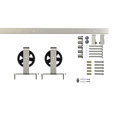 6.6ft 1 Rail Satin Nickel Sliding Barn Door Hardware Track Kit,Spoke Wheel Hanger Roller 6.6ft 1 Rail Satin Nickel Sliding Barn Door Hardware Track Kit,Spoke Wheel Hanger Roller